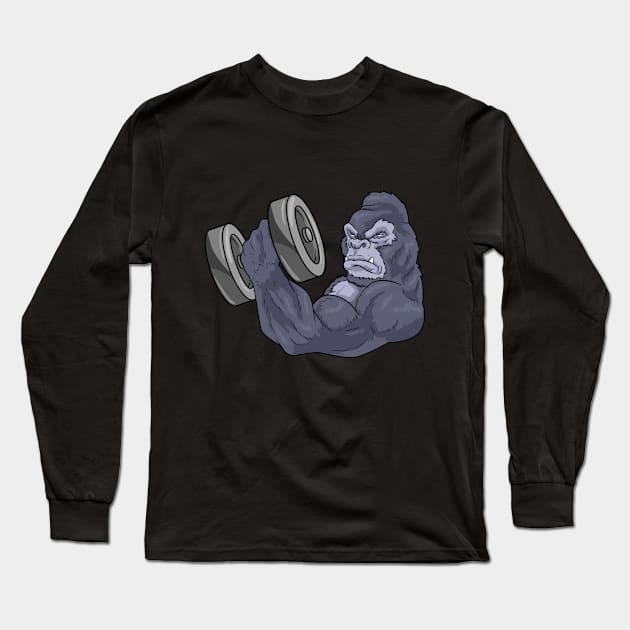 Funny gorilla at bodybuilding Long Sleeve T-Shirt by Markus Schnabel